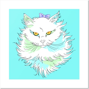 Stylish two color cat with ribbon Posters and Art